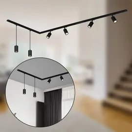 Briloner - Schienensystem Rail Komplettset, 4x GU10 Spots schwenkbar, 2x GU10 Pendel, L-Form, Lichtschienensystem Decke, Strahler Schiene, Deckenlampe, Deckenleuchte, Spotlight, 2,25m,