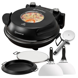sommertal PizzaProfi Pizzaofen, 32cm Pizzastein, schnelle 3-Minuten Pizza, 5-teiliges Set mit Pfanneneinsatz, 2x Pizzaschieber, Pizzaschneider,