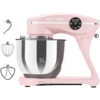 KLAMER Küchenmaschine 1800W, Knetmaschine Brotteig mit Edelstahl-Rührschüssel 6 L, 10 Stufen mit Timer, Planetenrührwerk, Rührbesen, Knethaken, Schneebesen & Sichtdeckel (pink)