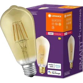 LEDVANCE Smarte LED-Lampe mit ZigBee, Sockel E27, Dimmbar, Warmweiß (2400K), Goldene Edisonform, Klares Filament, Ersatz für 55W-Glühbirnen, steuerbar mit Systemen wie Alexa, Google oder Hue, 1er-Pack