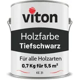 Viton Holzfarbe in Schwarz - 0,7 Kg Holzlack Seidenmatt - Wetterschutzfarbe für Außen - 3in1 Grundierung & Deckfarbe - Profi-Holzschutzlack - KE31 - RAL 9005 Tiefschwarz