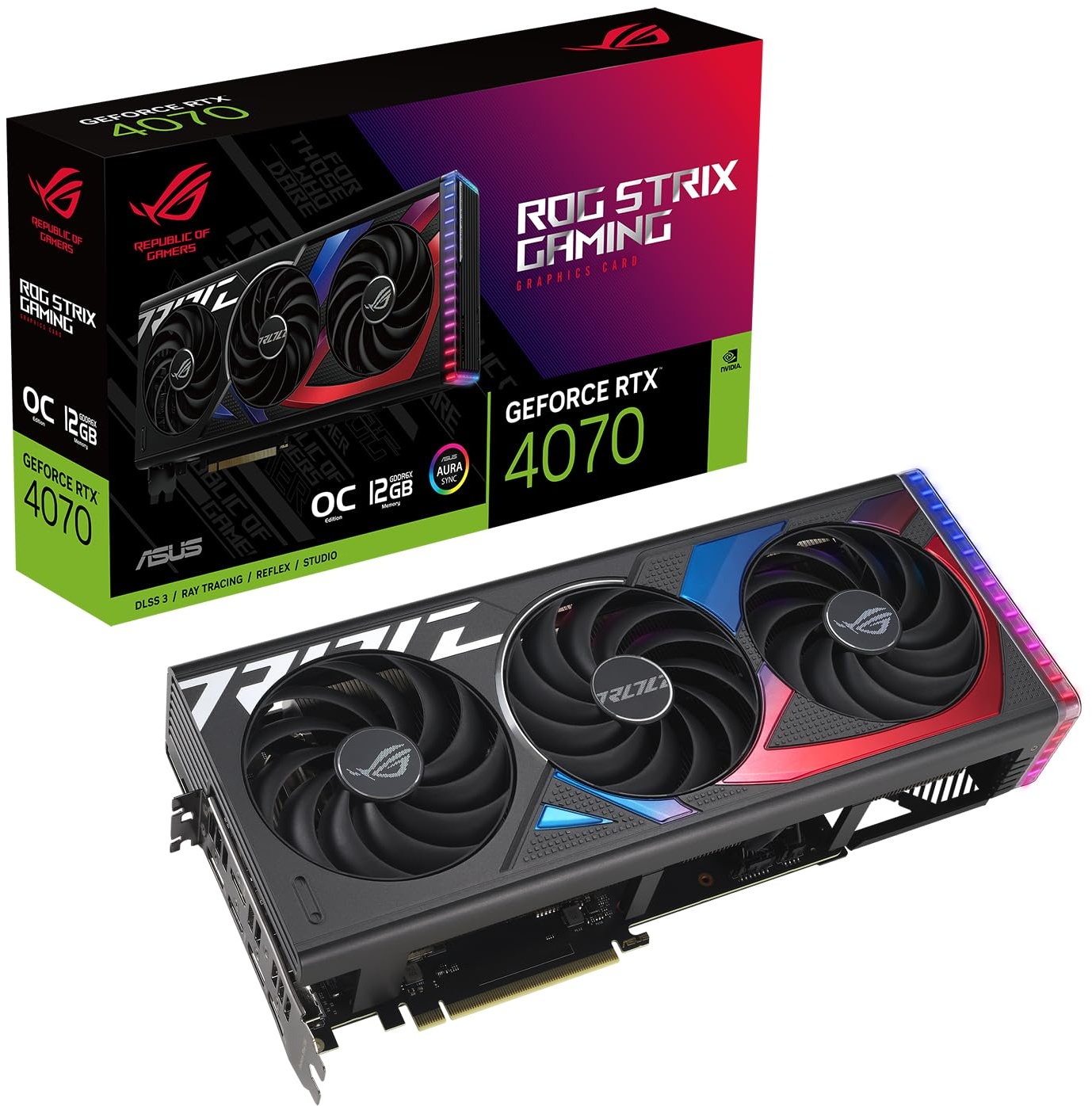 ASUS ROG Strix GeForce RTX 4070 12GB OC Edition GDDR6X Gaming Grafikkarte (Nvidia DLSS 3, PCIe 4.0, 2X HDMI 2.1, 3X DisplayPort 1.4a, Aura Sync RGB Beleuchtung, O12G)