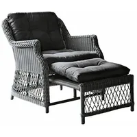 Mirabeau Gartensessel komfortabler Relaxsessel Howe mit ausziehbarem Fußteil, grau/schwarz (gemütlich, inkl. Polsterauflagen & Hocker), Gartenliege, Polyrattan, Alugestell, B 85 cm, H 85 cm, T 70 cm grau|schwarz