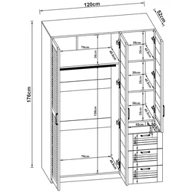 [en.casa] Kleiderschrank Finning 176x120x52 cm 3 Schubladen Walnuss, dunkel