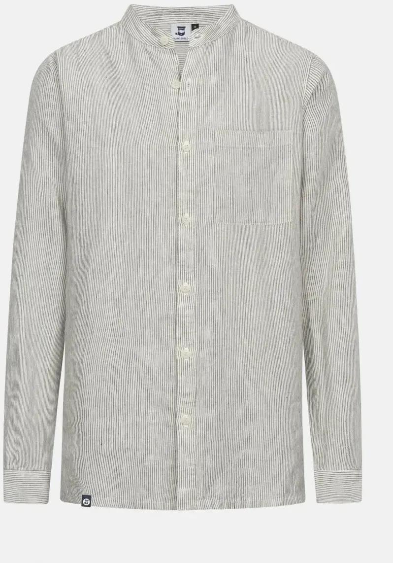 Hanseheld Leinenhemd LeinenLos! Herren Beige Gestreift Fischerhemd Stehkragen