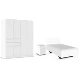 Schlafzimmer-Set RAUCH "Komplettzimmer Komplettschlafzimmer Schlafzimmer-Set (3-St.) MAIKA", weiß (alpinweiß, lederoptik weiß), Schrank Breite 181cm, Höhe 210 + ohne Matratze, B/H: 100cm x 200cm, Schrank Breite 181cm, Höhe 210, Holzwerkstoff, Schlafzimmermöbel-Sets, Schrank 3 Breiten, 2 Höhen, Bett 100 cm, Nachttisch MADE IN GERMANY