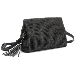 Umhängetasche VIVANCE "Clutch", Damen, Gr. B/H/T: 25cm x 17cm x 6cm, schwarz, Bast, unifarben, Strukturmuster, Taschen, Handtasche, Schultertasche, Basttasche, Tragetasche VEGAN
