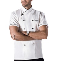 AKSHVA Kochjacke, Unisex Koch Jacke Kurzarm, Männer Frauen Koch Mantel Restaurant Bedienung Uniform, Küche Bäcker Tragen Hemden Gastronomie Bäckereikleidung (Color : White, Size : F(5XL))