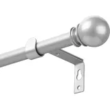 Silberne Gardinenstange 67-187cm mit 16mm Durchmesser, Vorhangstange mit dekorativen Endstücken und Halterungen für Fenster, Curtain Pole