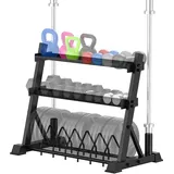 JX FITNESS 3-stöckiger Hantelständer, multifunktionaler Gewichtsaufbewahrung, Gewichts-Organizer für Zuhause, Fitnessstudio, passend für Hanteln, Kugelhanteln, Hantelscheiben, Olympia-Stange und