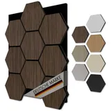 Akustiko Hexagon 3D Wandpaneele 5 Stück 567x693mm - Filz Akustikpaneele & MDF Träger Technisches Furnier Holzoptik Waben Wandverkleidung & Wanddekoration Büro Wandgestaltung (Walnut Black)