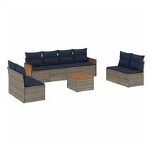 vidaXL Gartensofa-Set mit Kissen, grau, Polyrattan