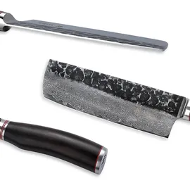 Wakoli EBO Damast Nakirimesser I 16,5 cm Klinge I schwarzer Eichenholzgriff