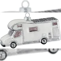 Inges Glas Christbaumschmuck Camper mit Glitzer Glas 7 cm weiß