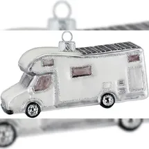 Inges Glas Christbaumschmuck Camper mit Glitzer Glas 7 cm weiß