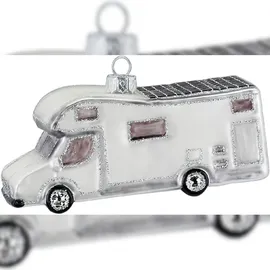 Inges Glas Christbaumschmuck Camper mit Glitzer Glas 7 cm weiß