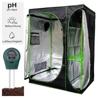 Mucola Gewächshaus Growbox Indoor Gewächshaus Pflanzenzelt Zuchtzelt Growroom Darkroom, inkl. 3 in 1 Feuchtigkeitsmessgerät für Pflanzen schwarz 120 cm x 145 cm x 90 cm