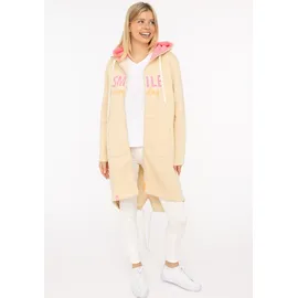 Zwillingsherz Jerseymantel ZWILLINGSHERZ "Smile everyday", Damen, Gr. S/M, beige (hellbeige), angeraute Sweatware, Obermaterial: 50% Baumwolle, 50% Polyester, Mäntel, mit großer SMILE Stickerei und positiver Botschaft