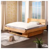 Lomadox Schlafzimmer-Set BRANTFORD-69, (Spar-Set, 3-tlg., Bettgestell Bettschubkästen), Liegefläche 200x200, Holzkopfteil, Kiefer massiv eichefarben geölt braun 218 cm x 88 cm x 222 cm