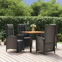 vidaXL Polyrattan Garten-Essgruppe 5-tlg. schwarz inkl. Kissen 3185075