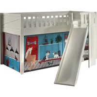 Vipack Hochbett Scott, Spielbett, Kiefer massiv weiß lackiert, mit Rolllattenrost (B/H/T ca. 207,6x114x203,7cm, Kopf-/Fußteil mit Fräsung, stabil gebaut) mit Rutsch-/Leiterturm, LF 90x200 cm, inkl. Vorhang, 7 Designs weiß