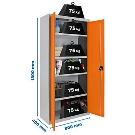 Proregal Stahlschrank Metall 90x80x40 cm Orange-Grau 1 Fachboden
