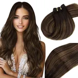 Vivien Tressen Echthaar Extensions Braun Echthaar Tressen Extensions Dunkelstes Braun Ombre Mittelbraun Haarverlängerung Tressen Extensions Zum Einnahen #2/8/2 55cm 100g