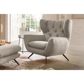 KAWOLA Sessel CHARME Cord 72 x 110 x 80 cm Steingrau mit Kissen