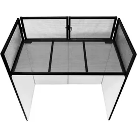 MONSTER SHOP DJ Booth Kabine Stand Tisch Faltbar Klappbar Mobil Setup Disco Schwarz & Weiß Dehnbarer Stoff Pulverbeschichteter Stahl Tragetasche Aufbewahrungstasche Sicherungsmechanismus Komplettset Feier Party