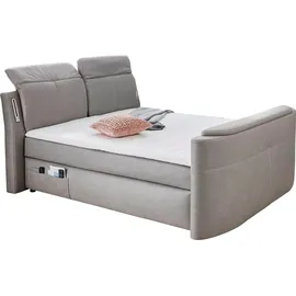 Jockenhöfer Gruppe Boxspringbett »Movie Star mit versenkbarem TV-Lift Fernbedienung, LED-Licht, USB-Ladestation und verstellbaren Kopfstützen, grau