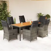 VidaXL 7-tlg. Garten-Essgruppe mit Kissen Grau Poly Rattan