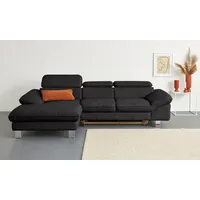 Ecksofa COTTA "Driver L-Form", grau (charcoal), B:268cm H:73cm T:169cm, LEDER BEEFY (ein abgedecktes Spalt-Rindsleder) im Sitz und Rücken (Korpus in Kunstleder);Luxus-Kunstleder;Kunstleder SOFTLUX;NaturLEDER (echtes Rindsleder), Rückseite mit schwarzem Spannstoff bezogen, Sofas, Ecksofa, mit Kopfteilverstellung, wahlweise mit Bettfunktion & Bettkasten, Topseller