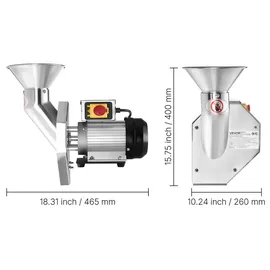 Vevor Obstmühle für Äpfel Elektrisch 550 W, Obsthäcksler Edelstahl SUS304, Verarbeitet Ganze Äpfel bis zu 70 mm Durchmesser, 60 kg/h Obstzerkleinerer für Birnen Ananas Guaven Karotten Kartoffeln