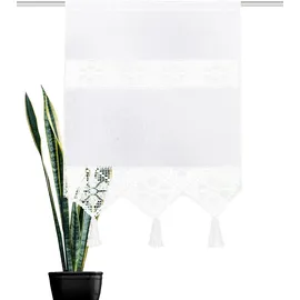 HOME WOHNIDEEN 54202 Fensterbehang/Türbehang Toni, Siebleinen mit Häkeleinsatz und Quasten, Farbe: Weiß, Maße: (80 x 60 cm)