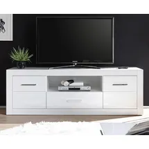 furn.design TV-Lowboard TV-Unterschrank in weiß Hochglanz, TV Board Rollen drehbar Carrara