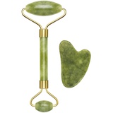 BEPER C301ABE101 Rolle und Stein Gua Sha in Jade, Jade Roller & Gua Sha Massagge Tool, Gesichts- und Körpermassage, entspannend, Entfernung und Alter, Grün