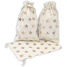 Frau Wundervoll Adventskalender Geschenksäckchen weiß goldene Sterne 20 x 12 cm Baumwolle