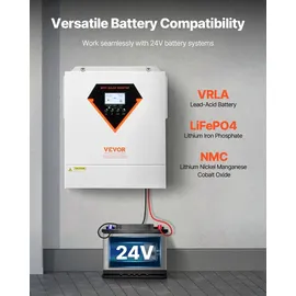 Vevor Hybrid-Solarwechselrichter, reiner Sinus-Wechselrichter 24 V DC auf 220/230 V AC, mit integriertem 100A MPPT-Solarregler, für netzunabhängige Blei-Säure-Lithium-Batterie