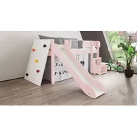 Mini-Rutschen-Hochbett Kids Town Color mit Kletterwand 90x200 cm Rosa Rausfall-Schutz