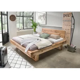 Home Affaire Massivholzbett HOME AFFAIRE "Ultima Balkenbett Doppelbett, Füße mit Kufenform", braun (wildeiche), B:158cm L:228cm, Betten, Massivholzbett, Massivholz, Skandinavisches Design, Robust, stabil, FSC zertifiziert