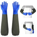 Roysmart Teichhandschuhe Lang, Teichhandschuhe Wasserdicht Beständig Gegen Saure und Alkalische Lösungen, PU Handschuhe Sandstrahlen, Beständig Säuren und Laugen, Blue