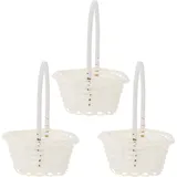 OKUMEYR 3 Stk Aufbewahrungskorb Snackbehälter Geflochtenes Osterkörbchen Mit Henkel Blumenkorb Aus Rattan Rustikale Wohnkultur Miniaturkorb Körbe Weiß Picknickkorb Landhausstil Kind 15X10X8cm