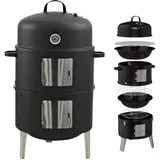 GLÜHZONE RS 400 - Smoker zum Grillen – 3in1 Holzkohlegrill mit Deckel zum Räuchern, Grillen und Garen (Wasserschale, 2 Grillroste, Räucherhaken, Temperaturanzeige) - Räuchertonne für Garten & Camping