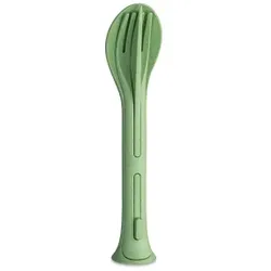 Koziol KLIKK POCKET Besteck-Set 3-teilig, Robustes und langlebiges Picknick-Besteck aus recyclebaren Material, Farbe: grün