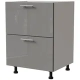 Feldmann-Wohnen Auszugsunterschrank Essen (D2A/60/1A, 2 Schubladen + Innenschublade, HETTICH InnoTech Atira, 1-St., moderne Optik, lackierte Fronten) 60x50x82cm weiß - grau Hochglanz (ES-D2A/60/1A) grau