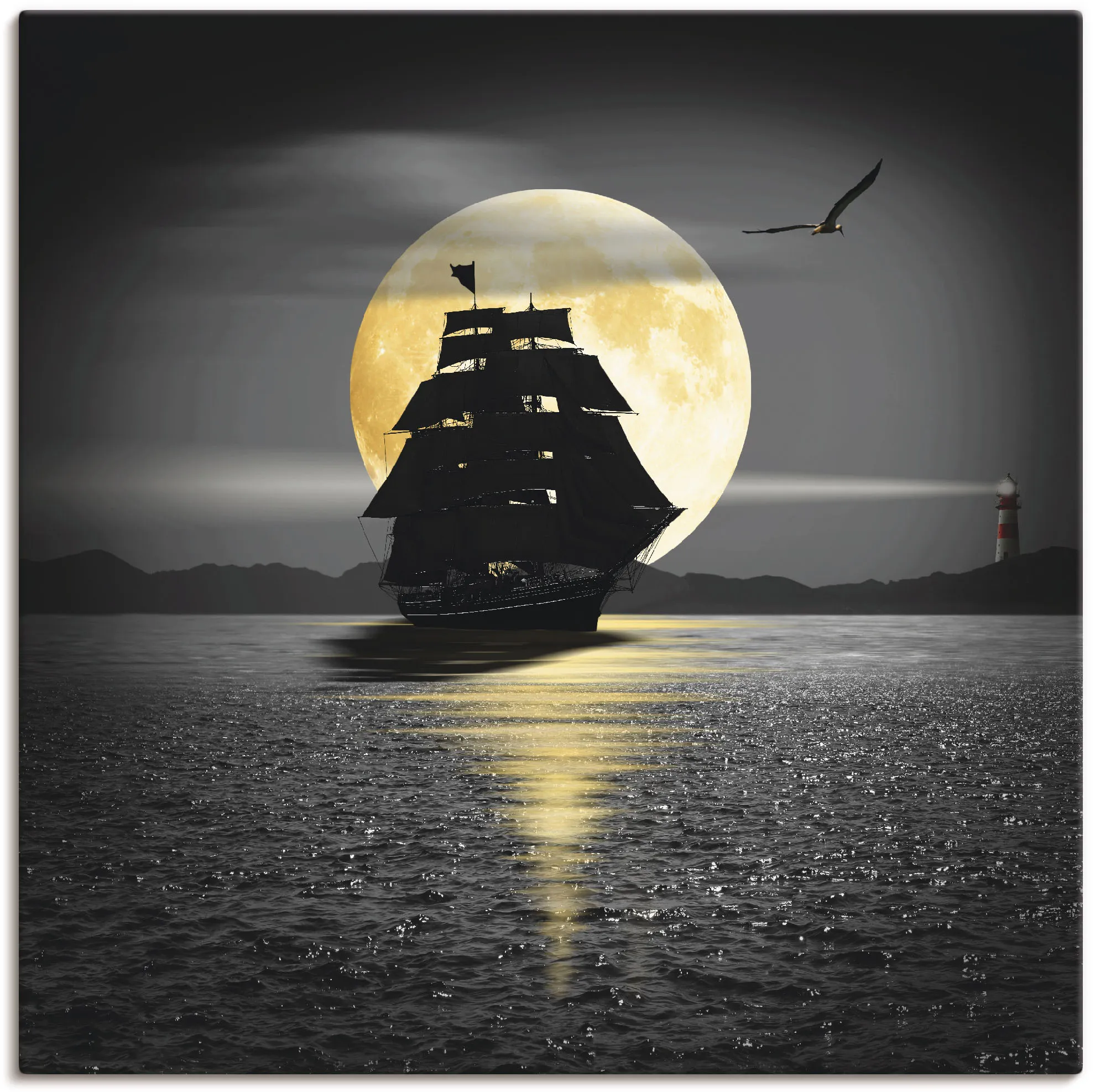 Artland Wandbild »Ein Schiff mit schwarzen Segeln«, Boote & Schiffe, (1 St.), als Leinwandbild, Poster, Wandaufkleber in verschied. Größen Artland schwarz