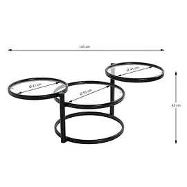Haku-Möbel HAKU Möbel Couchtisch Sicherheitsglas schwarz 58,0 - 140,0 x 50,0 x 43,0 cm