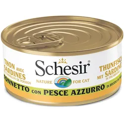 Schesir in Kochbrühe 24 x 70g Dose Katzennassfutter Thunfisch mit Sardinen in Kochbrühe