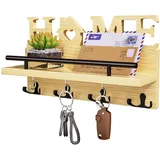 SWTYMIKI Schlüsselbrett - Schlüsselhalter für die Wand mit Heim dekoration, Wandregal Holz für Schlüsselbrett Organizer mit 7 Schlüsselhaken, Rustic Wandorganizer mit Ablage,Natur