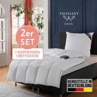Excellent Daunenbettdecke + 3-Kammer-Kopfkissen Davos, Sehr gutes Wärmeverhalten bei hoher Leichtigkeit, im Set günstiger Bettwaren-Sets, 65939730-0 weiß B/L: 135 cm x 200 1,